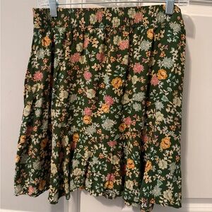 LOFT Green Floral A-Line Skirt